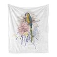 thumbnail image 1 of Tropical Soft Flannel Fleece Blanket, Parrot Bird Sitting on Dahlia Daisy and Hibiscus Flower Bouquet Brushstroke Effect, Cozy Plush for Indoor and Outdoor Use, 70" x 90", Multicolor, by Ambesonne, 1 of 5