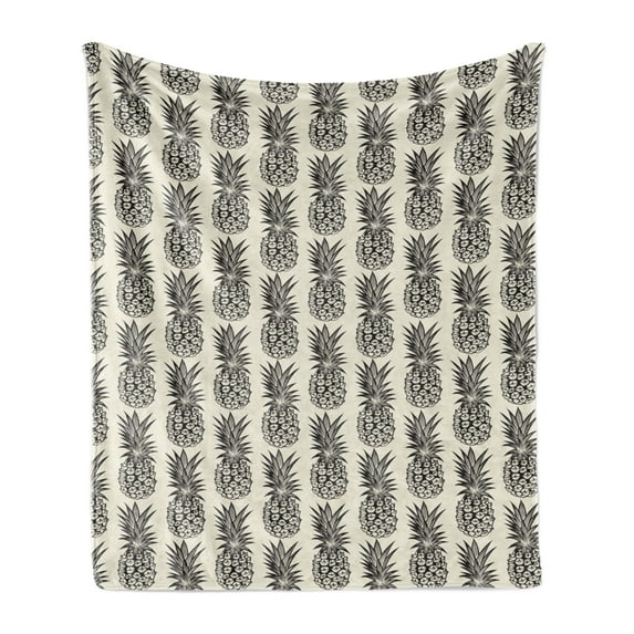 Tropical Soft Flannel Fleece Blanket, Pineapples Summer Vibe Hipster Fresh Gourmet Juicy Health Organic, Cozy Plush for Indoor and Outdoor Use, 50" x 60", Coconut and Charcoal Grey, by Ambesonne
