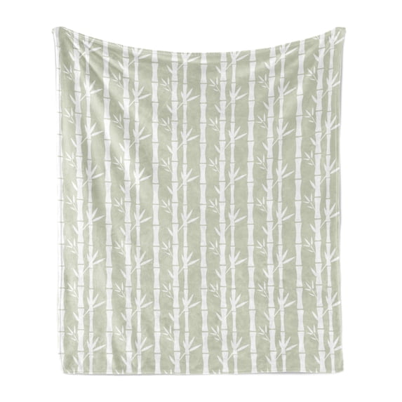 Tropical Soft Flannel Fleece Blanket, Rainforest Tree Bamboo Branches Leaves Silhouettes Texture Summer Illustration, Cozy Plush for Indoor and Outdoor Use, 50" x 60", Eggshell White, by Ambesonne