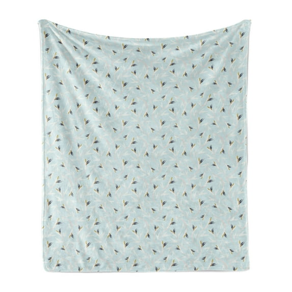 Tropical Soft Flannel Fleece Blanket, Summer Exotic Strelitzia Bird of Paradise Pastel Colored Repetition, Cozy Plush for Indoor and Outdoor Use, 50" x 60", Pale Blue and Multicolor, by Ambesonne
