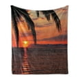 thumbnail image 1 of Tropical Soft Flannel Fleece Blanket, Sunrise on Sea Palm Trees Exotic Holiday Honeymoon Romantic Beach Morning Scene, Cozy Plush for Indoor and Outdoor Use, 50" x 70", Orange Yellow, by Ambesonne, 1 of 5