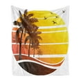 thumbnail image 1 of Tropical Soft Flannel Fleece Blanket, Sunset at Exotic Beach with Palm Trees Birds Summer Vacation Theme Pattern, Cozy Plush for Indoor and Outdoor Use, 50" x 60", Yellow Coral Brown, by Ambesonne, 1 of 6