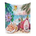thumbnail image 1 of Tropical Soft Flannel Fleece Blanket, Watercolor Illustration of Summertime Fruits and Scenery Lotus Flower Flying Kite, Cozy Plush for Indoor and Outdoor Use, 70" x 90", Multicolor, by Ambesonne, 1 of 5