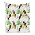 thumbnail image 1 of Tropical Soft Flannel Fleece Blanket, Watercolor Style Pattern of Exotic Birds and Green Leaves Island Flowers, Cozy Plush for Indoor and Outdoor Use, 70" x 90", White and Multicolor, by Ambesonne, 1 of 5