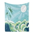thumbnail image 1 of Tropical Soft Flannel Fleece Blanket, Wavy Sea Pattern with Palm Trees Seascape Illustration Exotic Getaway Illustration, Cozy Plush for Indoor and Outdoor Use, 70" x 90", Multicolor, by Ambesonne, 1 of 6