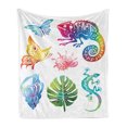 thumbnail image 1 of Tropical Soft Flannel Fleece Throw Blanket, Abstract Design Exotic Fauna and Foliage Butterflies Reptiles Shells Leaf, Cozy Plush for Indoor and Outdoor Use, 50" x 70", Multicolor, by Ambesonne, 1 of 5