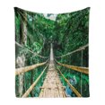 thumbnail image 1 of Tropical Soft Flannel Fleece Throw Blanket, Bamboo Pedestrian Suspension Bridge over River in Tropical Forest Philippines, Cozy Plush for Indoor and Outdoor Use, 50" x 60", Green Beige, by Ambesonne, 1 of 5