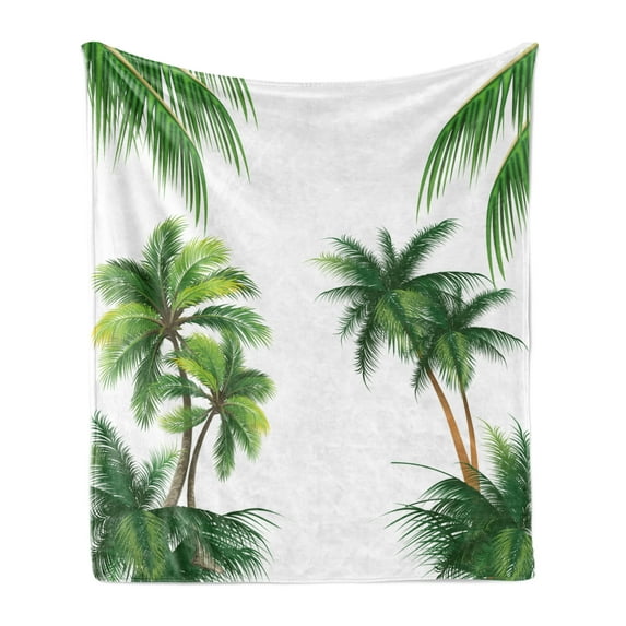 Tropical Soft Flannel Fleece Throw Blanket, Coconut Palm Tree Nature Paradise Plants Foliage Leaves Digital Illustration, Cozy Plush for Indoor and Outdoor Use, 50" x 60", Hunter Green, by Ambesonne