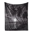 thumbnail image 1 of Tropical Soft Flannel Fleece Throw Blanket, Coconut Palm Trees on Beach Bend by the Wind Horizon over the Sea Picture, Cozy Plush for Indoor and Outdoor Use, 60" x 80", Black and White, by Ambesonne, 1 of 5