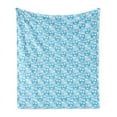 thumbnail image 1 of Tropical Soft Flannel Fleece Throw Blanket, Cool Exotic Summer Pattern with Palm Trees and Wavy Bubbly Squares, Cozy Plush for Indoor and Outdoor Use, 70" x 90", Deep Sky Blue and White, by Ambesonne, 1 of 5