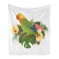 thumbnail image 1 of Tropical Soft Flannel Fleece Throw Blanket, Exotic Agapornis Parrot on Branch with Hibiscus Flowers and Leaves Illustration, Cozy Plush for Indoor and Outdoor Use, 60" x 80", Multicolor, by Ambesonne, 1 of 5