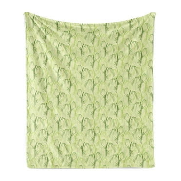 Tropical Soft Flannel Fleece Throw Blanket, Exotic Bamboo Tree and Leaves Nature, Cozy Plush for Indoor and Outdoor Use, 60" x 80", Pastel Green, by Ambesonne