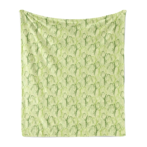 Tropical Soft Flannel Fleece Throw Blanket, Exotic Bamboo Tree and Leaves Nature, Cozy Plush for Indoor and Outdoor Use, 70" x 90", Pastel Green, by Ambesonne