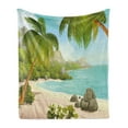 thumbnail image 1 of Tropical Soft Flannel Fleece Throw Blanket, Exotic Beach with Coconut Palm Trees and Rocks Journey Oceanic Coastal Design, Cozy Plush for Indoor and Outdoor Use, 50" x 70", Aqua Green, by Ambesonne, 1 of 6