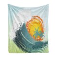 thumbnail image 1 of Tropical Soft Flannel Fleece Throw Blanket, Exotic Coconut Palm Trees Sun Ocean Wave Summer Graphic, Cozy Plush for Indoor and Outdoor Use, 70" x 90", Green Petrol Blue, by Ambesonne, 1 of 5