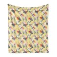 thumbnail image 1 of Tropical Soft Flannel Fleece Throw Blanket, Exotic Forest with Pastel Hibiscus Flowers and Areca Palm Leaves, Cozy Plush for Indoor and Outdoor Use, 50" x 70", Pale Yellow Multicolor, by Ambesonne, 1 of 5