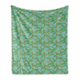 thumbnail image 1 of Tropical Soft Flannel Fleece Throw Blanket, Exotic Hawaiian Leaves and Bird of Paradise, Cozy Plush for Indoor and Outdoor Use, 60" x 80", Pale Blue Orange Green, by Ambesonne, 1 of 6