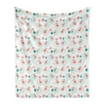thumbnail image 1 of Tropical Soft Flannel Fleece Throw Blanket, Flamingo Birds on Polka Dots Exotic Monstera Leaves Pastel Hawaiian, Cozy Plush for Indoor and Outdoor Use, 50" x 60", Coral and Dark Seafoam, by Ambesonne, 1 of 6
