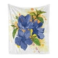 thumbnail image 1 of Tropical Soft Flannel Fleece Throw Blanket, Hibiscus Flourishes Exotic Foliage Organic Bouquet Watercolor, Cozy Plush for Indoor and Outdoor Use, 60" x 80", Violet Blue Mustard, by Ambesonne, 1 of 5