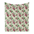 thumbnail image 1 of Tropical Soft Flannel Fleece Throw Blanket, Joyous Exotic Floral Pattern with Plumeria and Hibiscus Flowers and Palm Leaves, Cozy Plush for Indoor and Outdoor Use, 50" x 60", Multicolor, by Ambesonne, 1 of 5