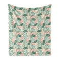 thumbnail image 1 of Tropical Soft Flannel Fleece Throw Blanket, Jungle Botany Pattern with Abstract Exotic Leafage Repetition, Cozy Plush for Indoor and Outdoor Use, 70" x 90", Laurel Green Salmon, by Ambesonne, 1 of 5