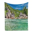 thumbnail image 1 of Tropical Soft Flannel Fleece Throw Blanket, Landscape of Island with Trees in Seychelles and the Sky Digital Print, Cozy Plush for Indoor and Outdoor Use, 50" x 70", Blue and Fern Green, by Ambesonne, 1 of 5