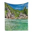 thumbnail image 1 of Tropical Soft Flannel Fleece Throw Blanket, Landscape of Island with Trees in Seychelles and the Sky Digital Print, Cozy Plush for Indoor and Outdoor Use, 70" x 90", Blue and Fern Green, by Ambesonne, 1 of 5