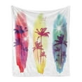 thumbnail image 1 of Tropical Soft Flannel Fleece Throw Blanket, Palm Trees Birds Seagulls Pattern Silhouette Surfboards Seascape, Cozy Plush for Indoor and Outdoor Use, 70" x 90", Pale Yellow Fuchsia, by Ambesonne, 1 of 5