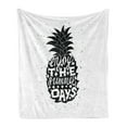 thumbnail image 1 of Tropical Soft Flannel Fleece Throw Blanket, Slogan on a Exotic Pineapple Indigenous Hawaiian Fruit Pattern, Cozy Plush for Indoor and Outdoor Use, 50" x 70", Black and White, by Ambesonne, 1 of 5