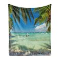 thumbnail image 1 of Tropical Soft Flannel Fleece Throw Blanket, Surreal Sea Surrounded by Palm Tree Leaves Scenic Nature Summertime, Cozy Plush for Indoor and Outdoor Use, 70" x 90", Fern Green Turquoise, by Ambesonne, 1 of 5