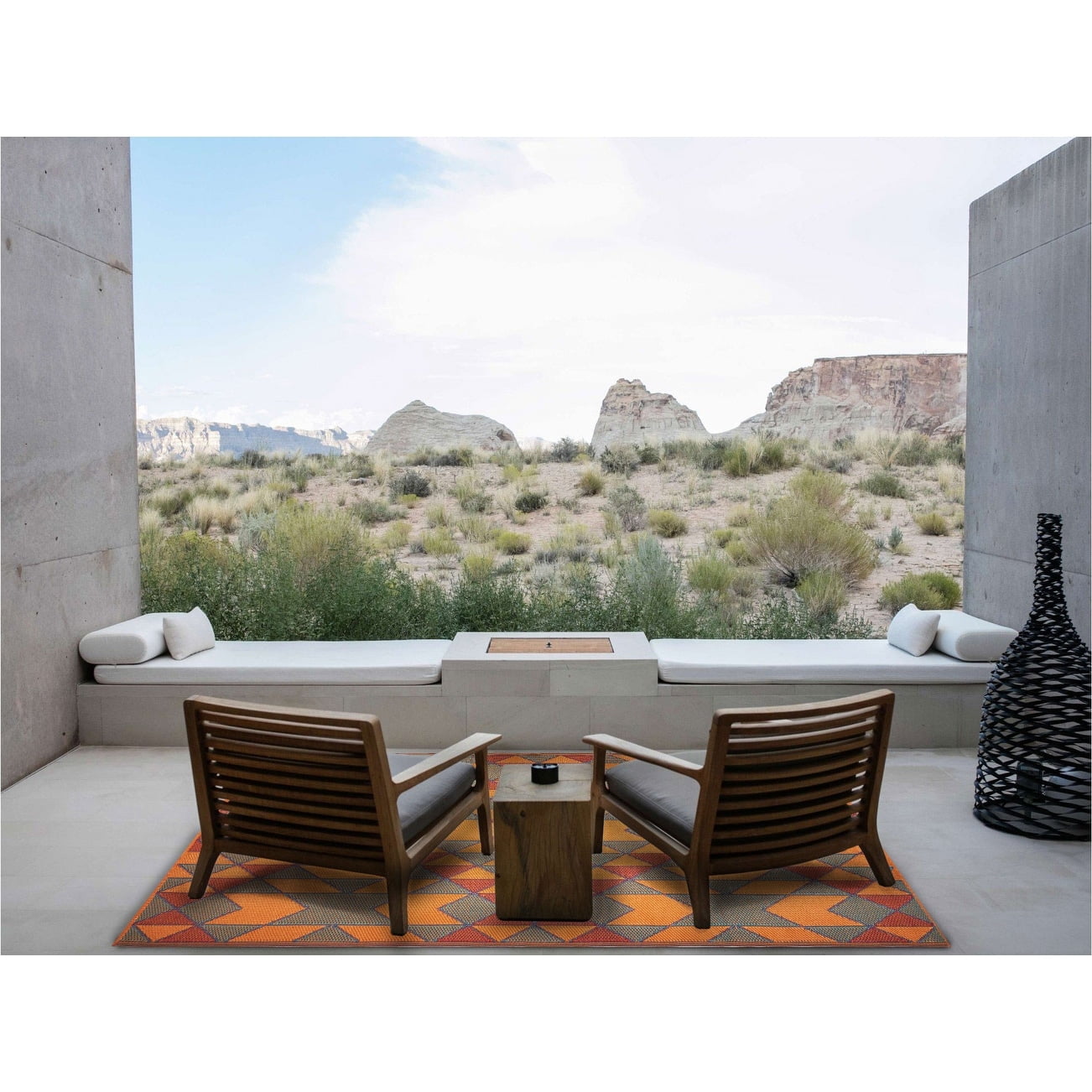 Southwest Geometric Reversible Orange and Gray 5' x 7' Rug