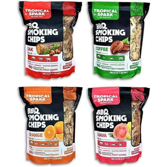Tropical Spark - Wood Chips, Aromatic Smoker Wood Chips, Assorted Wood Chips for Smoker, Costa Rican Tropics Smoker Chips for Smoking, Grilling, Baking, Roasting, & Braising, 4 Pack