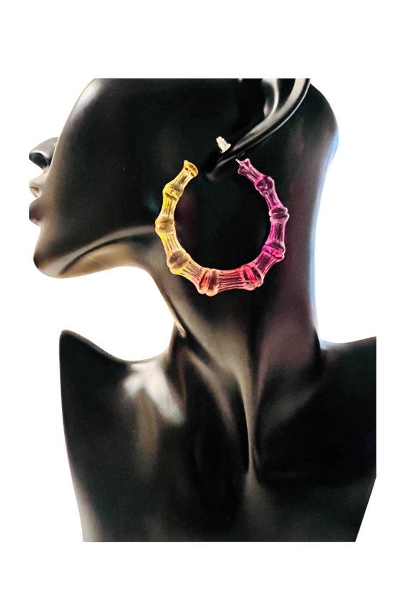 Purple and Amber Yellow Bamboo Hoop Earrings – Lightweight Gradient Statement Jewelry for Women