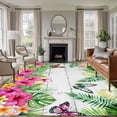 thumbnail image 1 of Tropical Spring Area Rugs 6'x9', Washable Small Throw Rugs for Kitchen Dining room, Floral Leaves Butterflies Gray Wooden Indoor Outdoor Rug Non-Slip Low Pile Carpet Runner Reversible Floor Mats, 1 of 8