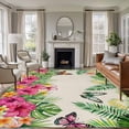 thumbnail image 1 of Tropical Spring Area Rugs 8'x10', Washable Small Throw Rugs for Living Room Patio, Floral Leaves Butterflies Burlap Rustic Indoor Outdoor Rug Non-Slip Low Pile Carpet Runner Reversible Floor Mats, 1 of 8