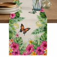 thumbnail image 1 of Tropical Spring Table Runner 70 Inches, Floral Leaves Butterflies Burlap Rustic Bed Runner Dresser Scarves Tabletop for Indoor Outdoor Parties/Ceremony/Banquet, 13" x 70", 1 of 9