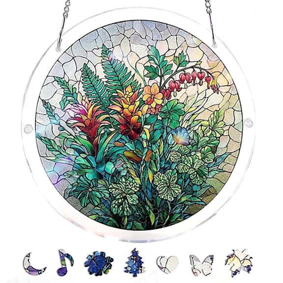 Tropical Stained Glass Style Acrylic Puzzle Window Hanging With Exotic Decorative Ornament For Home Garden 334 Authors Zingy 136 Campsite 3D-Puzzles Cows Biplane Guitarists Fandom Laye Actor