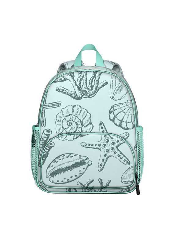 Tropical Starfish Student Backpack – Beach Seashells Seahorse Fish Creatures Ocean Anchor Mermaid Sea Marine Coral Seaside Nautical Summer Sand Vintage Design