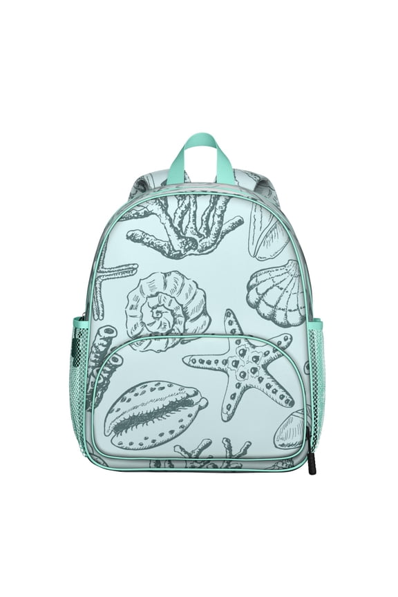 Tropical Starfish Student Backpack – Beach Seashells Seahorse Fish Creatures Ocean Anchor Mermaid Sea Marine Coral Seaside Nautical Summer Sand Vintage Design