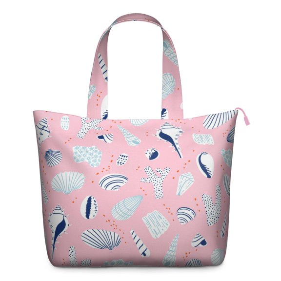 Tropical Starfish Tote Bag - Large Capacity Lightweight Travel Bag with Secure Zipper & Interior Pockets, Perfect for Sea & Coral Adventures