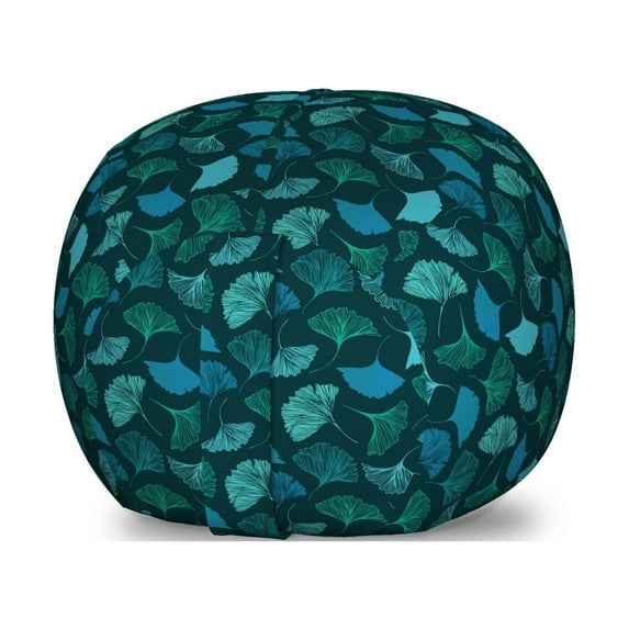 Tropical Storage Toy Bag Chair, Aqua Color Line Art Exotic Ginkgo Leaves Repeating Pattern, Stuffed Animal Organizer Washable Bag, Large Size, Turquoise Dark Teal, by Ambesonne