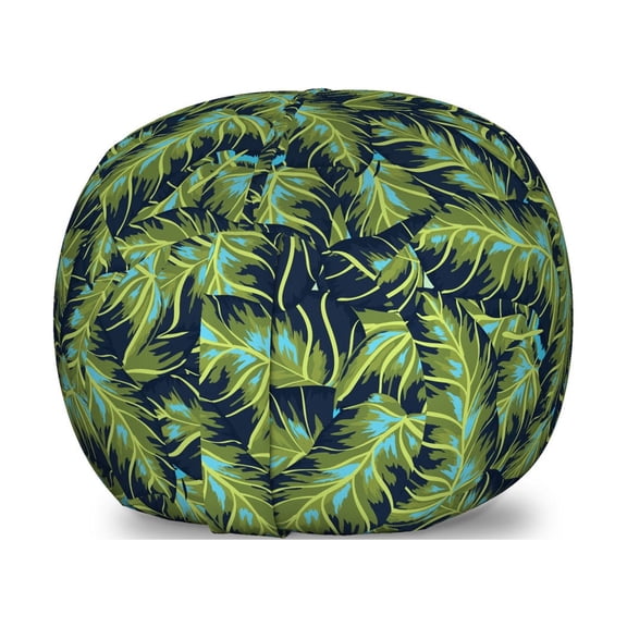 Tropical Storage Toy Bag Chair, Banana Leaf Jungle Forest Plants Rainforest Foliage Interior Art Deco, Stuffed Animal Organizer Washable Bag, Small Size, Olive Green Dark Blue, by Ambesonne