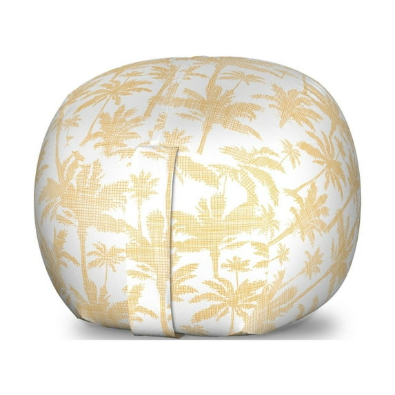 Tropical Storage Toy Bag Chair, Demonstration of Palm Leaves on a Plain Background Exotic Hawaiian Feels, Stuffed Animal Organizer Washable Bag, Small Size, Pastel Brown White, by Ambesonne