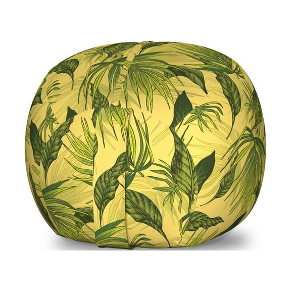 Tropical Storage Toy Bag Chair, Energetic Print of Exotic Leaves and Branches, Stuffed Animal Organizer Washable Bag, Small Size, Yellow Olive Green, by Ambesonne
