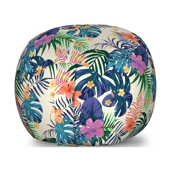 Tropical Storage Toy Bag Chair, Flowers and Leaves of Exotic Plants Tropic Jungle Rainforest Theme Pattern, Stuffed Animal Organizer Washable Bag, Large Size, Multicolor, by Ambesonne