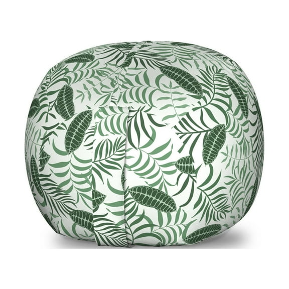 Tropical Storage Toy Bag Chair, Jungle Banana Palm Leaves and Exotic Foliage Plants Rainforest Flora, Stuffed Animal Organizer Washable Bag, Small Size, Hunter Green and White, by Ambesonne
