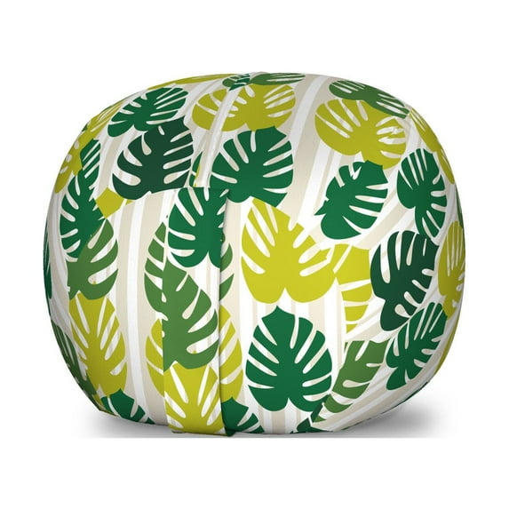 Tropical Storage Toy Bag Chair, Monstera Leaves in Gradient Monochrome Tones Exotic Minimal Graphic, Stuffed Animal Organizer Washable Bag, Small Size, Lime Green and Emerald, by Ambesonne
