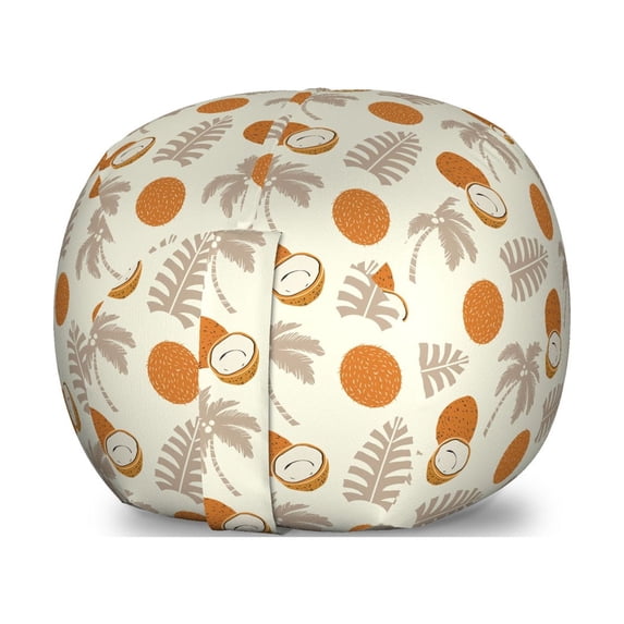 Tropical Storage Toy Bag Chair, Palm Trees and Coconut Fruits Silhouettes Doodle Style, Stuffed Animal Organizer Washable Bag, Large Size, Coconut Dark Eggshell, by Ambesonne