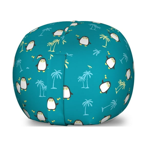 Tropical Storage Toy Bag Chair, Pattern of Penguins and Palm Trees, Stuffed Animal Organizer Washable Bag, Large Size, Sea Blue Multicolor, by Ambesonne