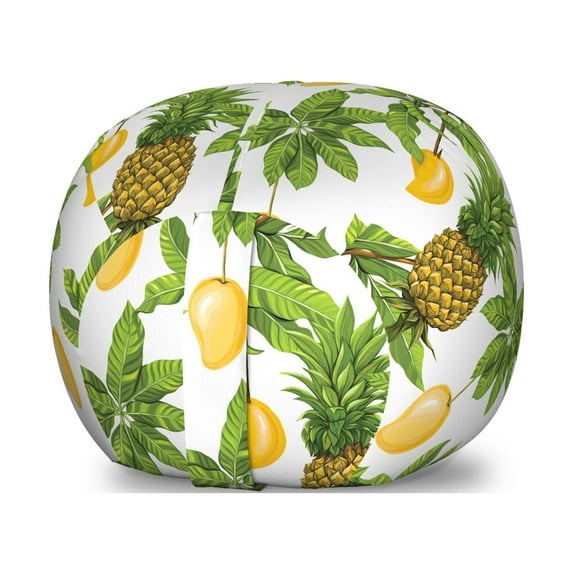 Tropical Storage Toy Bag Chair, Pineapple Mango Leaves Palmatia Botany Art, Stuffed Animal Organizer Washable Bag, Small Size, White Multicolor, by Ambesonne
